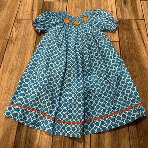 Hand Smocked Blue and White Toddler Dress
